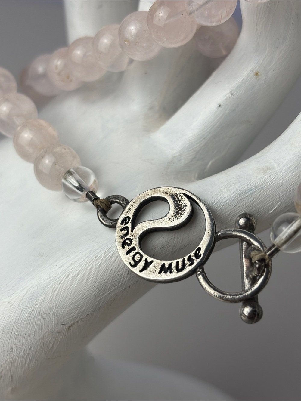 Rose Quartz Bead Necklace with 925 Sterling Silver Toggle Clasp - Soft Pink